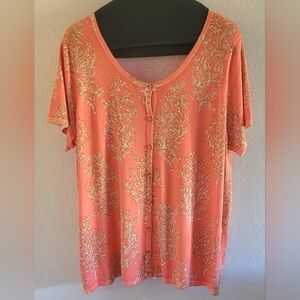 Quacker Factory Tunic  Coral Reef Print Bling Button-Down Lagenlook. NWT. Sz. 3X